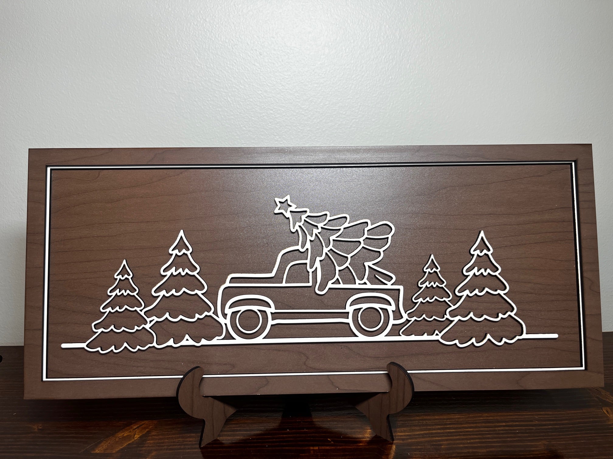 Farm Truck Christmas Line Art – Holiday Wall Décor